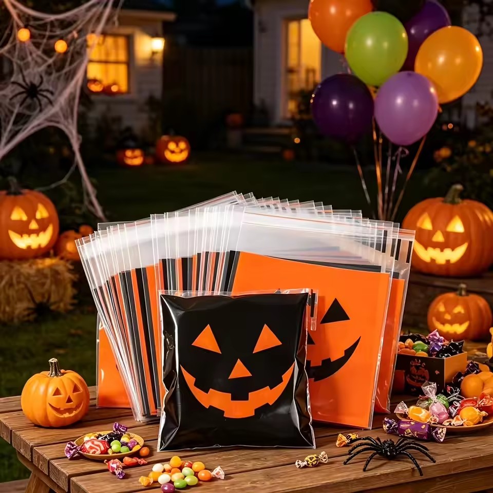 Food Halloween Snacks - 50/100 Stück Halloween Schwarz-Orange Böser Kürbis