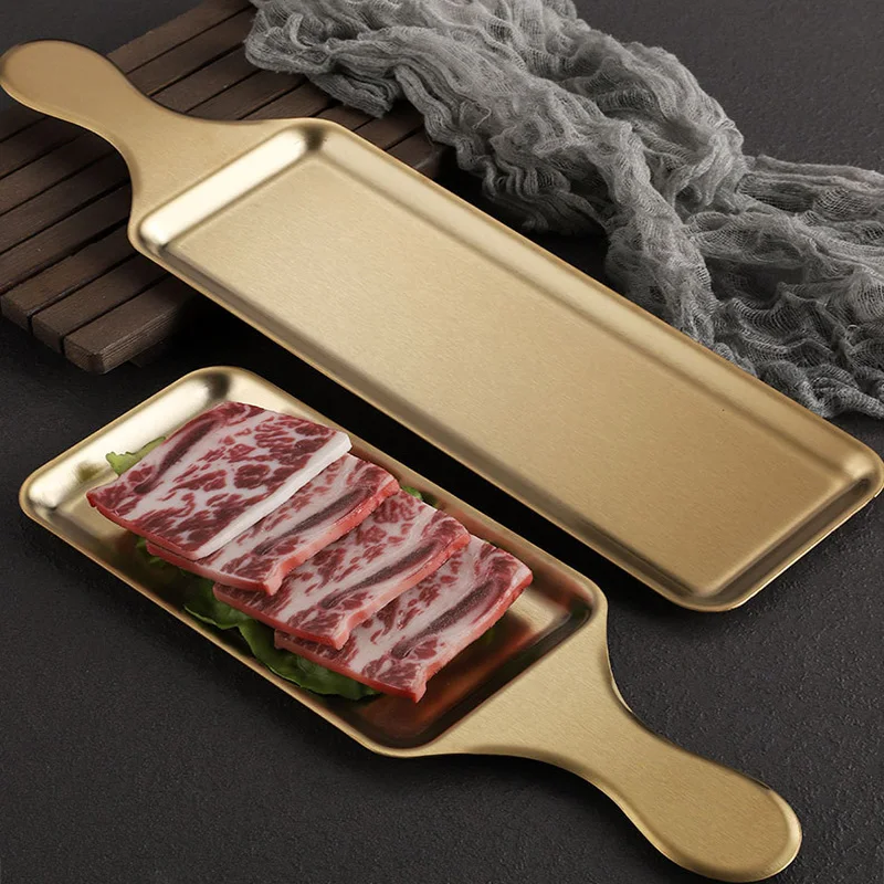 Korean Food Snacks - Rechteckige Teller aus Edelstahl 304, Western-Food-Steak-Tablett,