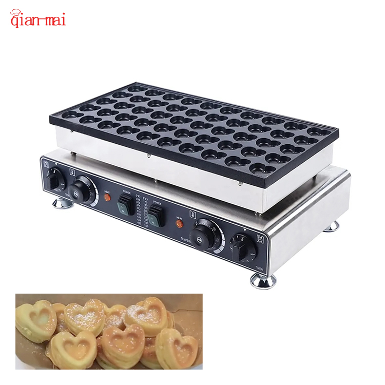 Food Snacks Brands - Beliebter herzförmiger Mini-Poffertjes-Maker, 50-Hold-Street-Snack, elektrische Antihaft-Muffin-