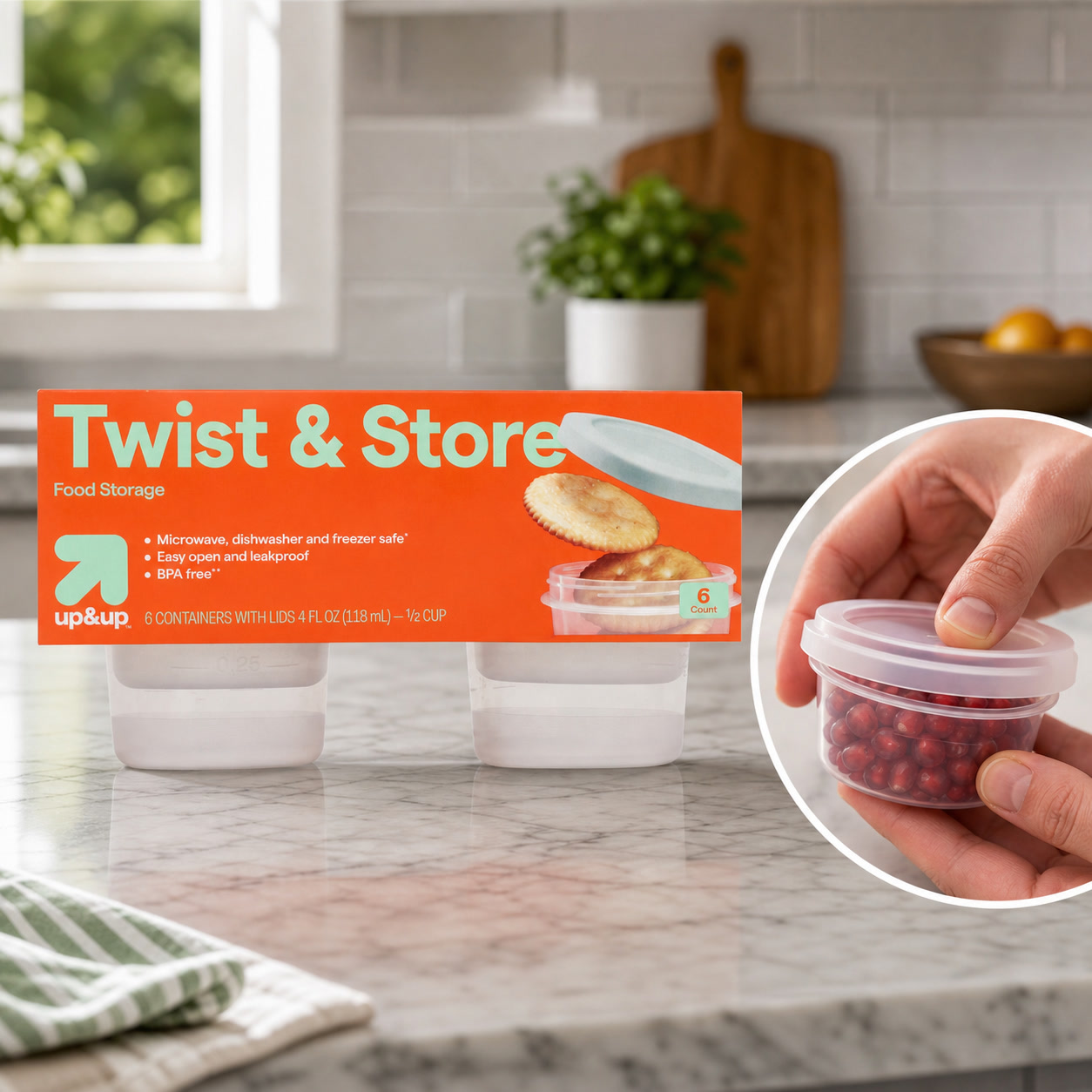 Food Prep Snacks - 6-teilige runde Twist-Lock-Lebensmittelbehälter, 4 Fl Oz
