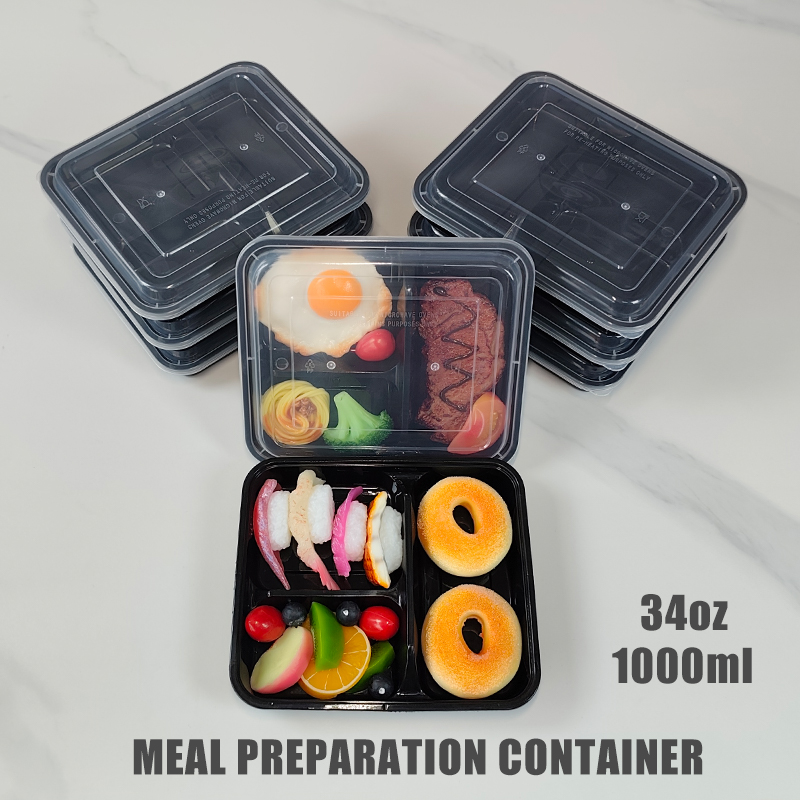 Food Prep Snacks - 3-Fach-Unterteilte 34 Oz/1000 Ml, 12/35 Stück,